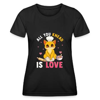 Cute All You Knede ist Liebe lustige Katze Kneten Pun - Frauen Funktions-T-Shirt - Schwarz - Vorne - AI Model Female 172 light (172cm)