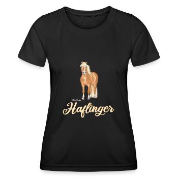 belle Haflinger avec une écriture lumineuse - T-shirt sport Femme - noir - Devant - AI Model Female 172 light (172cm)