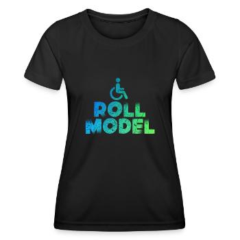 Modèle en fauteuil roulant - T-shirt sport Femme - noir - Devant - AI Model Female 172 light (172cm)