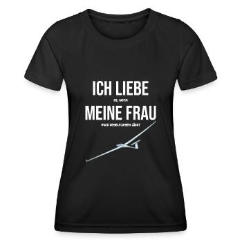 Ich liebe meine Frau Segelflieger - Frauen Funktions-T-Shirt - Schwarz - Vorne - AI Model Female 172 light (172cm)