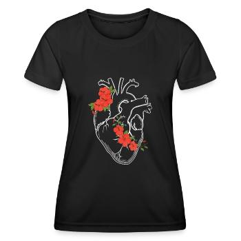 Anatomie Herz / Blumen - Frauen Funktions-T-Shirt - Schwarz - Vorne - AI Model Female 172 light (172cm)