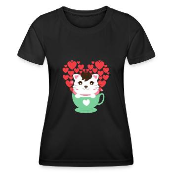 Katze mit Herzen - Frauen Funktions-T-Shirt - Schwarz - Vorne - AI Model Female 172 light (172cm)