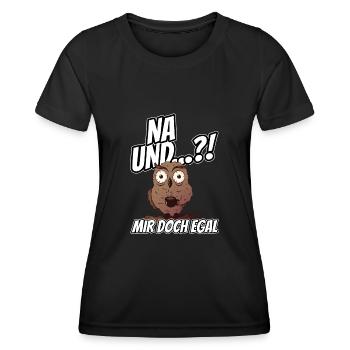 Na und - Mir doch egal - Eule - Frauen Funktions-T-Shirt - Schwarz - Vorne - AI Model Female 172 light (172cm)