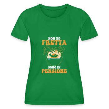 Non ho Fretta Sono in Pensione Maglietta Regalo - Frauen Funktions-T-Shirt - Kelly Green - Vorne - AI Model Female 172 dark (172cm)
