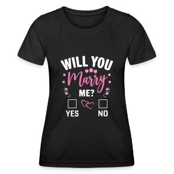 Veux-tu m’épouser ? | Demande en mariage Propose - T-shirt sport Femme - noir - Devant - AI Model Female 172 light (172cm)