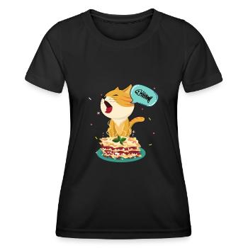 L’amour de chat mangent Lasagne, dans la lasagne d’amour - T-shirt sport Femme - noir - Devant - AI Model Female 172 light (172cm)