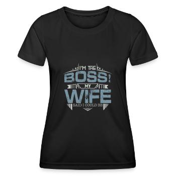 My boss my wife - T-shirt sport Femme - noir - Devant - AI Model Female 172 light (172cm)