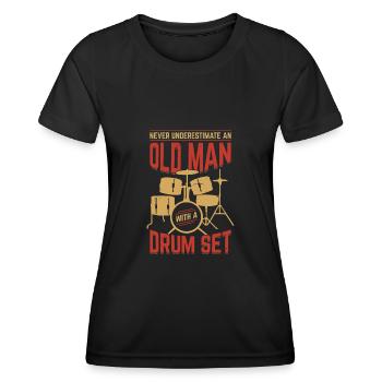 Batterie vieux homme papy batteur cadeau - T-shirt sport Femme - noir - Devant - AI Model Female 172 light (172cm)