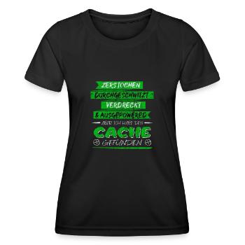 Lustiger Spruch Cache gefunden Geocaching - Frauen Funktions-T-Shirt - Schwarz - Vorne - AI Model Female 172 light (172cm)