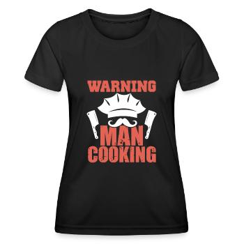 avertissement homme cuisiner - T-shirt sport Femme - noir - Devant - AI Model Female 172 light (172cm)