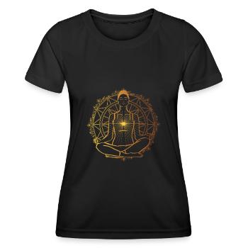 Être spirituel illuminé avec chakra doré - T-shirt sport Femme - noir - Devant - AI Model Female 172 light (172cm)