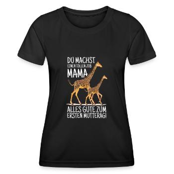 Muttertag Mutter Mummy Giraffe Spruch Geschenk - Frauen Funktions-T-Shirt - Schwarz - Vorne - AI Model Female 172 light (172cm)