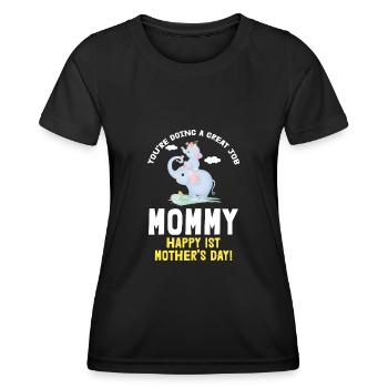 Muttertag Mutter Mummy Erster Elefant Geschenk - Frauen Funktions-T-Shirt - Schwarz - Vorne - AI Model Female 172 light (172cm)
