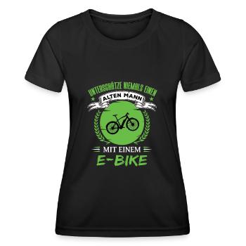 Unterschätze Niemals Alten Mann Mit E-Bike Elektro - Frauen Funktions-T-Shirt - Schwarz - Vorne - AI Model Female 172 light (172cm)