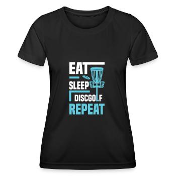 Eat Sleep Discgolf Repeat Disc Golf - Women's Functional T-Shirt - black - Front - AI Model Female 172 light (172cm)