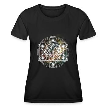 Metatron Cube Sacred Geometrie Spirituelles Yoga - Frauen Funktions-T-Shirt - Schwarz - Vorne - AI Model Female 172 light (172cm)