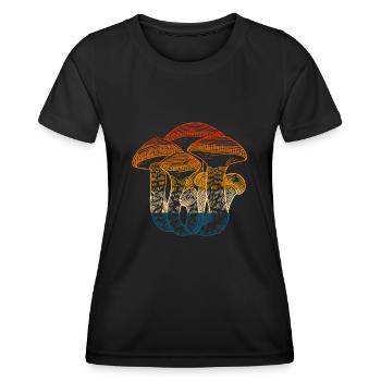 Retro Pilz Mykologie Wilde Pilze - Frauen Funktions-T-Shirt - Schwarz - Vorne - AI Model Female 172 light (172cm)