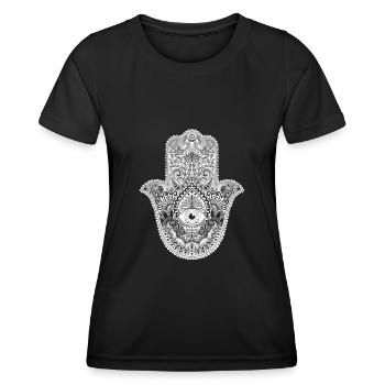 Hamsa Hand Talisman Symbol für Glück und Liebe - Frauen Funktions-T-Shirt - Schwarz - Vorne - AI Model Female 172 light (172cm)