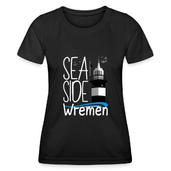 Moin Wremen Wurster NordseeKüste Phare - T-shirt sport Femme - noir - Devant - AI Model Female 172 light (172cm)
