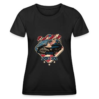 USA Rockabilly Pin-Up Girl Rock Oldtimer Auto - Frauen Funktions-T-Shirt - Schwarz - Vorne - AI Model Female 172 light (172cm)