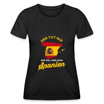 Spanien Urlaub Lustig Geschenk Espana Flagge - Frauen Funktions-T-Shirt - Schwarz - Vorne - AI Model Female 172 light (172cm)