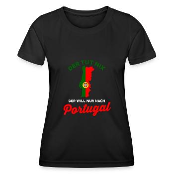 Portugal Urlaub Lustig Geschenk Portugal Flagge - Frauen Funktions-T-Shirt - Schwarz - Vorne - AI Model Female 172 light (172cm)