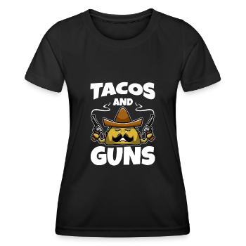 Taco Waffe Design - Tacos and Guns - Frauen Funktions-T-Shirt - Schwarz - Vorne - AI Model Female 172 light (172cm)