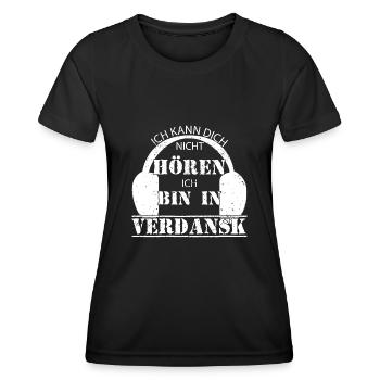 Kann dich nicht hören bin in Verdansk Warzone - Frauen Funktions-T-Shirt - Schwarz - Vorne - AI Model Female 172 light (172cm)