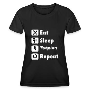 SHIRT - Eat Sleep Woodpeckers Repeat - Frauen Funktions-T-Shirt - Schwarz - Vorne - AI Model Female 172 light (172cm)