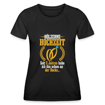 Hölzerne Hochzeit 5 Jahre Ehefrau Geschenk - Frauen Funktions-T-Shirt - Schwarz - Vorne - AI Model Female 172 light (172cm)