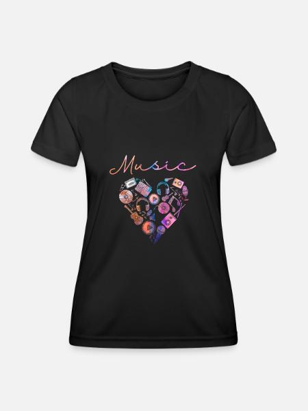 Musik Herz Gitarre Musiker Mikrofon - Frauen Funktions-T-Shirt - Schwarz
