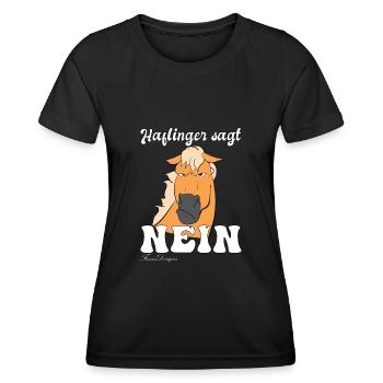 Haflinger sagt Nein schlechte Laune Pferd lustiges - Frauen Funktions-T-Shirt - Schwarz - Vorne - AI Model Female 172 light (172cm)