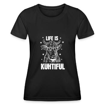Cow Farmer Shirt Life Is Kuhtiful Cow Fan Farmer - Women's Functional T-Shirt - black - Front - AI Model Female 172 light (172cm)