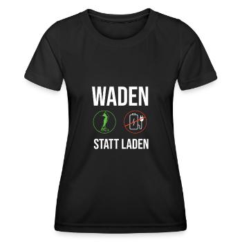 Waden Statt Laden - MTB Radfahrer Anti E-Bike - Frauen Funktions-T-Shirt - Schwarz - Vorne - AI Model Female 172 light (172cm)