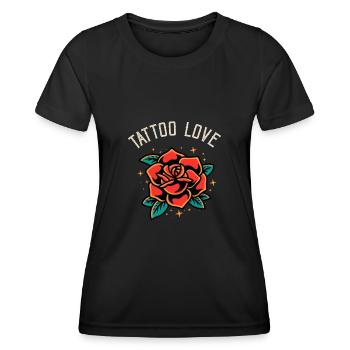 Tattoo Liebe Rose Tatoo Stil Illustration - Frauen Funktions-T-Shirt - Schwarz - Vorne - AI Model Female 172 light (172cm)