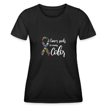 Cancer Sucks In Every Color, Fight Cancer Ribbons - Women's Functional T-Shirt - black - Front - AI Model Female 172 light (172cm)