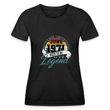 Juin 1971 Anniversaire Vintage 50 ans - T-shirt sport Femme - noir - Devant - AI Model Female 172 light (172cm)