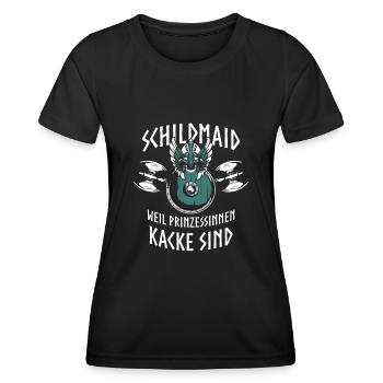 Schildmaid, Vikinger Frau, Vikinger, Nordfrau - Frauen Funktions-T-Shirt - Schwarz - Vorne - AI Model Female 172 light (172cm)
