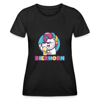 Einhorn, Einhörner, Bier, Bierhorn - Frauen Funktions-T-Shirt - Schwarz - Vorne - AI Model Female 172 light (172cm)