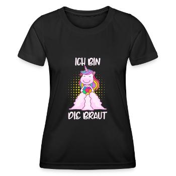 JGA Spruch ich bin die Braut Einhorn Polterabend - Frauen Funktions-T-Shirt - Schwarz - Vorne - AI Model Female 172 light (172cm)