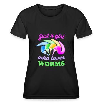 Wurm auf einer Schnur nur ein Mädchen, das Worms liebt - Frauen Funktions-T-Shirt - Schwarz - Vorne - AI Model Female 172 light (172cm)