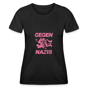 Gegen Nazis, Gegen Rechts Faust. FCK NZS - Frauen Funktions-T-Shirt - Schwarz - Vorne - AI Model Female 172 light (172cm)
