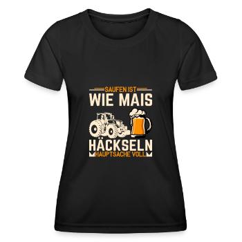 Saufen ist wie Mais Häckseln - Frauen Funktions-T-Shirt - Schwarz - Vorne - AI Model Female 172 light (172cm)