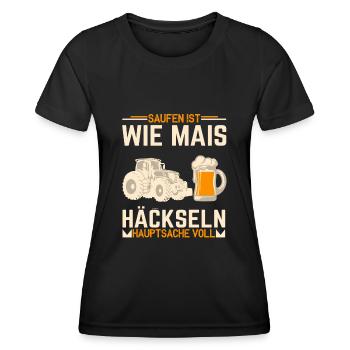 Saufen ist wie Mais Häckseln - Frauen Funktions-T-Shirt - Schwarz - Vorne - AI Model Female 172 light (172cm)
