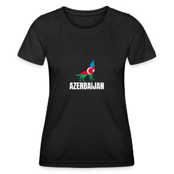 Azerbaijan Flagge mit Wolf Aserbaidschan - Frauen Funktions-T-Shirt - Schwarz - Vorne - AI Model Female 172 light (172cm)