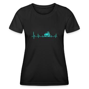Landwirt Geschenk Trekker Herzschlag Herzlinie - Frauen Funktions-T-Shirt - Schwarz - Vorne - AI Model Female 172 light (172cm)