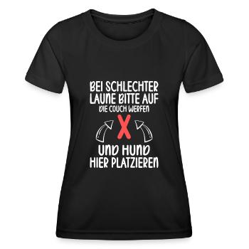 Bei schlechter Laune bitte auf Couch Hund hier - Frauen Funktions-T-Shirt - Schwarz - Vorne - AI Model Female 172 light (172cm)