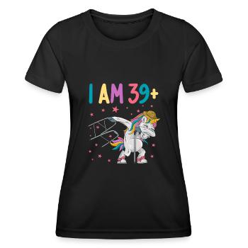 40 Jahre Einhorn ich bin 39+ 40. Geburtstag - Frauen Funktions-T-Shirt - Schwarz - Vorne - AI Model Female 172 light (172cm)