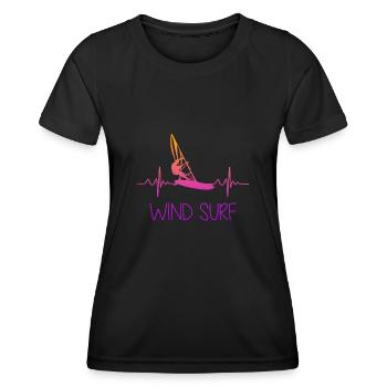 Windsurfer Frauen Geschenk Herzschlag Herz - Frauen Funktions-T-Shirt - Schwarz - Vorne - AI Model Female 172 light (172cm)