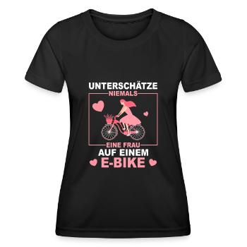 E-Bike Fahren Fahrradfahrer Fahrradfahrerin - Frauen Funktions-T-Shirt - Schwarz - Vorne - AI Model Female 172 light (172cm)